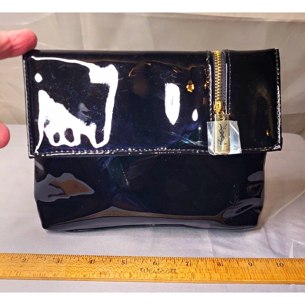 Yves Saint Laurent Black PVC Makeup Bag Pouch, Zipper Closure